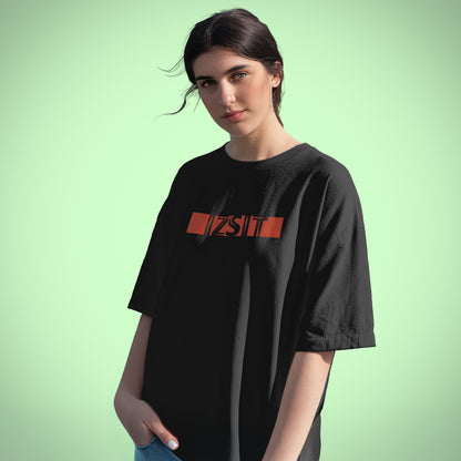 A black t-shirt with the phrase "Izsit" printed in Red.