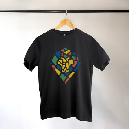 A Black t-shirt with the Lions Roam Icon printed.