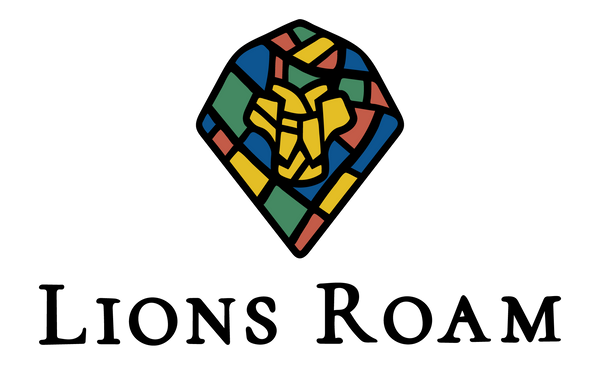 Colourful geometric lion head logo for Lions Roam