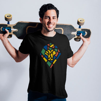 A Black t-shirt with the Lions Roam Icon printed.